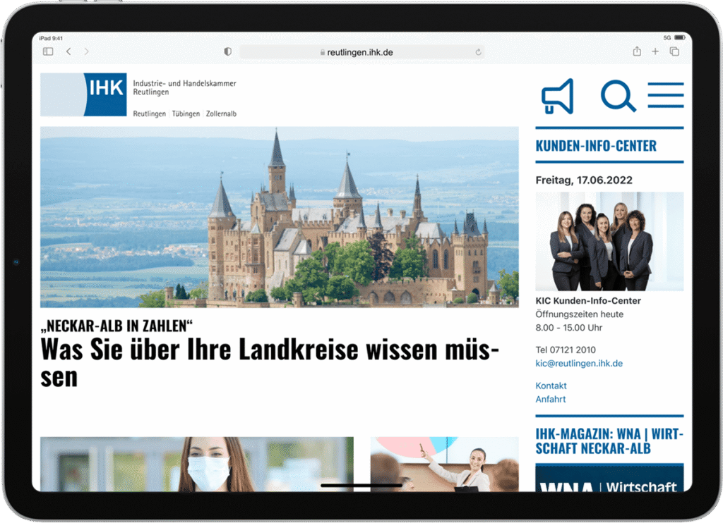 IHK Reutlingen: Relaunch Website, TYPO3