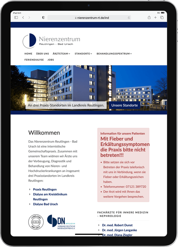 Nierenzentrum Reutlingen: Website